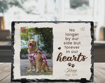 Personalised Pet Memorial Photo Slate — No Longer by Our Side Quote | Custom Dog or Cat Remembrance Gift | Pet Loss Tribute Plaque UK
