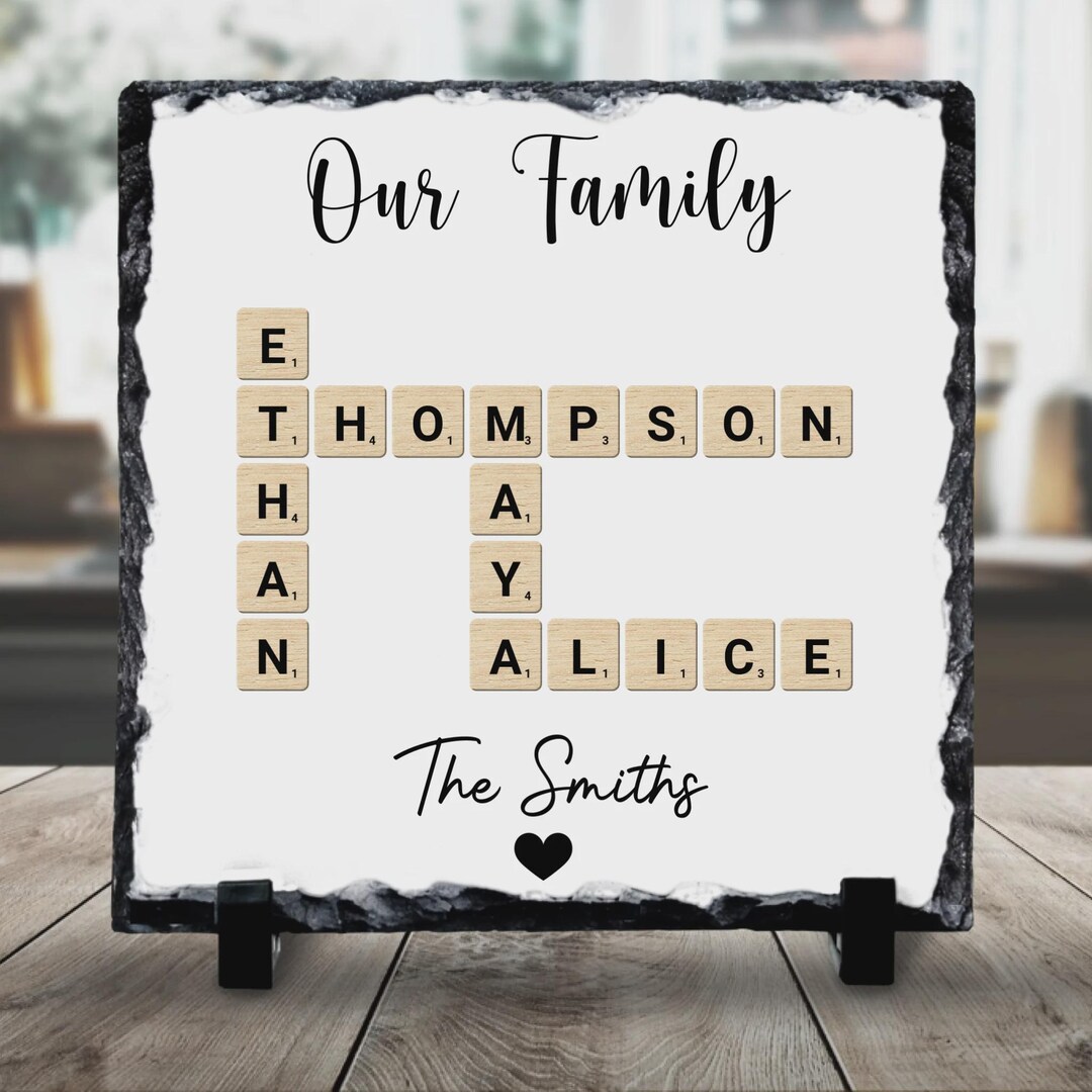 Personalised Name Tile Family Photo Slate | Custom Name Plaque | Word ...
