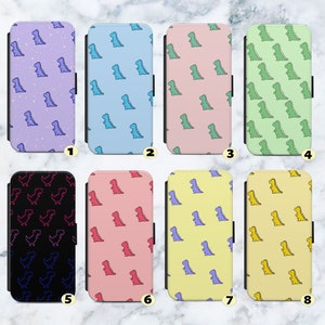 Cute Pastel Dino Dinosaur Vegan Leather Flip Case Cover Wallet. For iPhone SE 6 7 8 XR  11 12 13 14 Max  . For Samsung   S8 S9 S10 S20S21 +