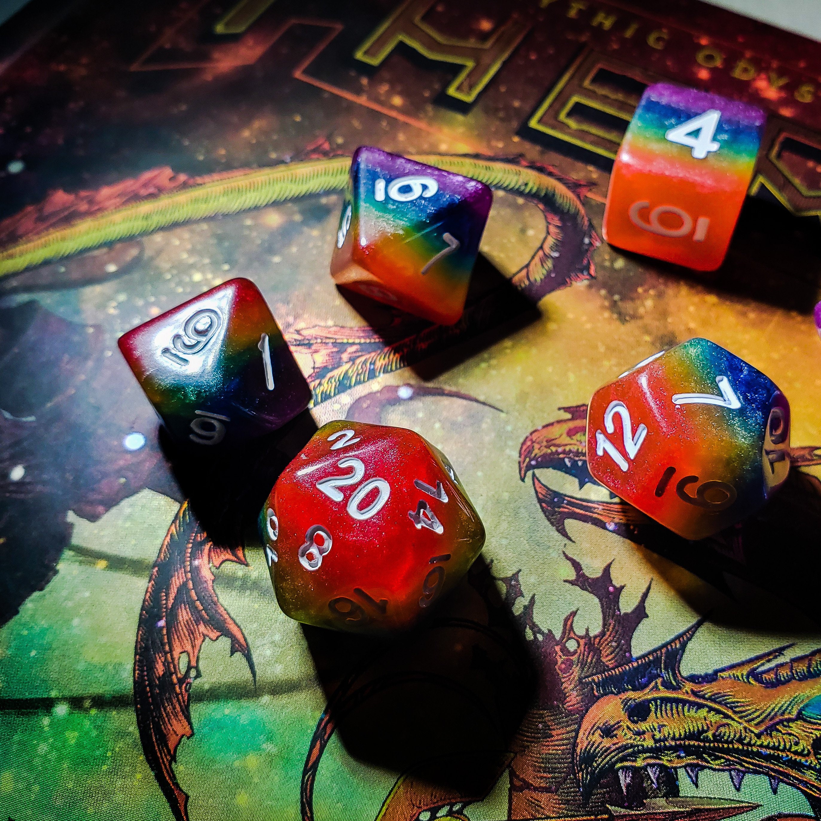 Rainbow 7 Piece Dnd Dice Set Acrylic RPG Gaming Dice 7 Etsy Australia