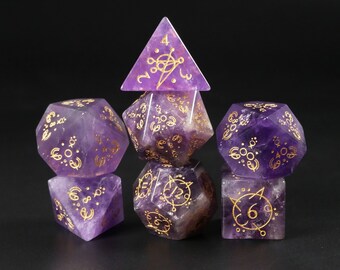 Astral Amethyst - 7 Piece DnD Dice Set | Gemstone RPG Gaming Dice