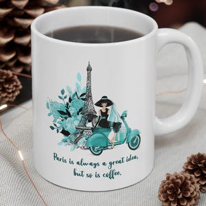 Paris is Always a Good Idea, Audrey Hepburn Quote, Coffee Lover Gifts, Audrey Hepburn Fan, Tea Time Cup, Bridal Shower Gifts, Party Favors