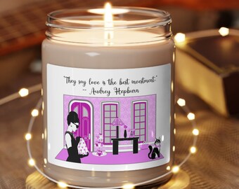 Audrey Hepburn Gift Candle, Breakfast at Tiffany's Gift, Pink Candle, Audrey Hepburn Quote, Love is the Best Investment