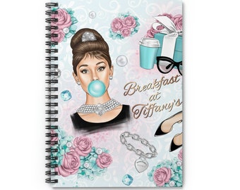 Audrey Hepburn Breakfast at Tiffany's Journal Notebook for Her, Audrey Hepburn Fan Gifts,  Blue Box White Ribbon Decor
