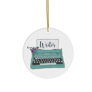 Writer Christmas Tree Two Sided Ornament, Christmas Gift for Writer, Holiday Gift for Author, Vintage Typewriter Ornament, Writer Xmas Gift