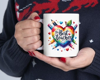 Best Teacher Ever Coffee Mug, Teacher Appreciation Gift, Teacher Birthday Gift, Colorful Teacher Assistant Mug