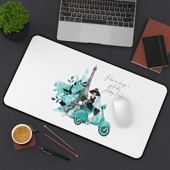 Audrey Hepburn Office Desk Mat: Paris Eiffel Tower, Vintage Hollywood Office Decor