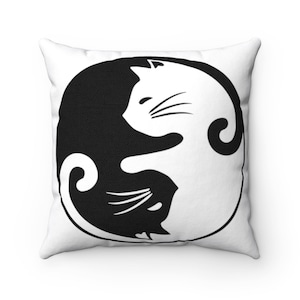 Yin Yang Pillow, Yin Yang Cat Gift, Black White Cat Print, Cat Lover Gift Women, Cat Lover Pillow, Cat Mom Pillow, Cat Owner Gift