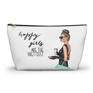 Audrey Hepburn Cosmetic Case, Happy Girls are the Prettiest Girls, Audrey Hepburn Quote Gift, Makeup Bag for Her