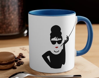 Tazza con silhouette di occhiali da sole di Audrey Hepburn: tazza da caffè per appassionati di film di moda