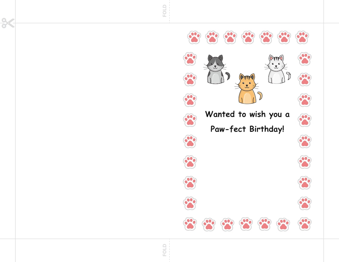 Cute Cat Printable Birthday Card Pawprint Art Cat Lover - Etsy
