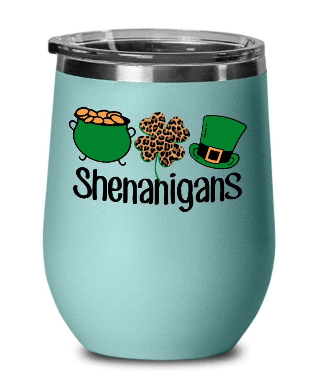 Funny St. Patrick's Day Stemless Wine Glass, Shenanigans Wine Tumbler