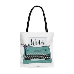 Writing Tote, Bookish Tote Bag, Literary Tote Gift for Writers, Author Birthday Gift, Typewriter Art Tote Bag, Bookworm Bag, Writer Birthday image 1