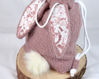 2 sizes rabbit backpack / children's backpack / gym bag / children / rabbit bag / rabbit bag / pink / bouclé