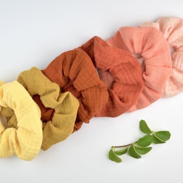 2 sizes scrunchie muslin / lemon yellow / mustard yellow / rust / terra / salmon / light salmon / hair tie / cable tie