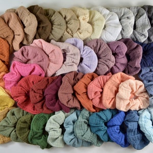 2 Größen Srunchie Musselin / Haargummi / Zopfgummi / schwarz / grau / weiß / beige / rost / grün / blau / gelb / rosa / einfarbig / uni