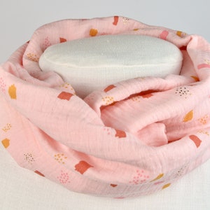 2 sizes loop made of muslin / neckerchief / loop scarf / pink with mustard yellow, pink, rust-colored and gold dots & spots / children