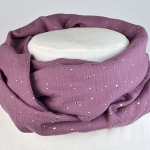 2 sizes loop made of muslin / neckerchief / loop scarf / berry with gold dots / mauve / children