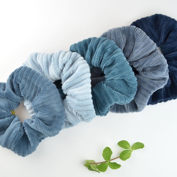 Scrunchie Cord Nicki / Haargummi / Zopfgummi / blau / hellblau / ozeanblau / jeans / dunkelblau / einfarbig / uni / gerippt