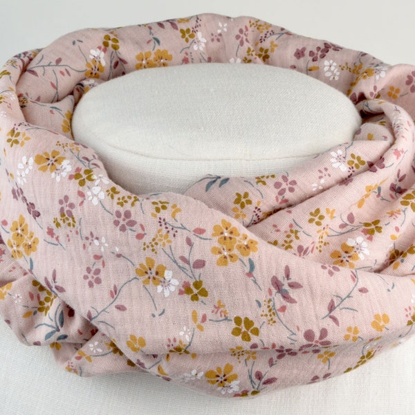 2 sizes loop made of muslin / neckerchief / loop scarf / pink with flowers / colorful / spring / children