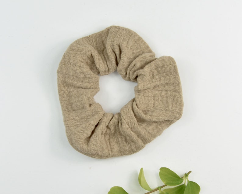 2 Größen Scrunchie Musselin / Haargummi / Zopfgummi / ecru / natur / beige / taupe / dunkelbraun beige