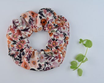 2 Größen Scrunchie Musselin / Haargummi / Zopfgummi / Blümchen / rost / rot / orange / Rottöne / Pflanze / Blume