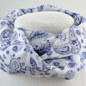 2 sizes loop made of muslin / neckerchief / loop scarf / white with paisley pattern / blue / violet / pattern / children