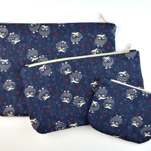 Mäppchen 3 Größen / Eule / dunkelblau / beige / blau / Täschchen / Kulturbeutel / Kosmetiktasche / Tasche / Stiftetasche / Federmäppchen