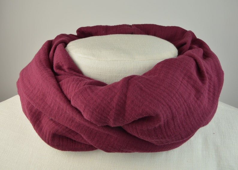 3 sizes loop made of muslin / loop scarf / scarf / children / burgundy / red / plain / single-coloured / berry image 1