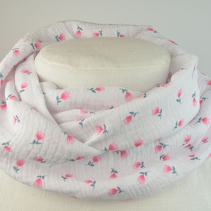 2 sizes loop made of muslin / loop scarf / neckerchief / children / white with tulips / flowers