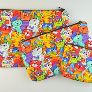 Mäppchen / 3 Größen Katze bunt / Täschchen / Kulturbeutel / Kosmetiktasche / Tasche / Stiftetasche / Federmäppchen