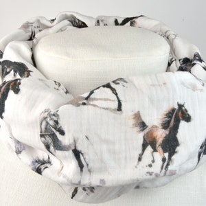 2 sizes loop made of muslin / neckerchief / loop scarf / white with horses / pony / animal / children / riding / gray / brown / black