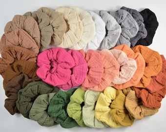 5 sizes Srunchie Muslin / Hair tie / Ponytail tie / black / grey / white / beige / rust / green / blue / yellow / pink / solid color / plain