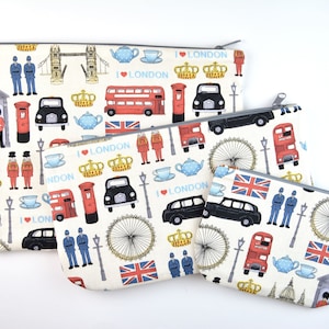 Mäppchen 3 Größen / London / England / rot blau beige / Täschchen / Kulturbeutel / Kosmetiktasche / Tasche / Stiftetasche / Federmäppchen