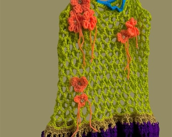 Handmade Crochet Mesh Top | Colorful Ruffle Hem Tank | Festival Top | Boho Summer Top | Handmade Beach Cover Up Sarong Kimono Dress