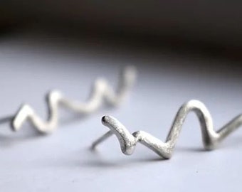 Sterling Silver Squiggly Curled Wire Streamer Threader Drop Dangle Earrings