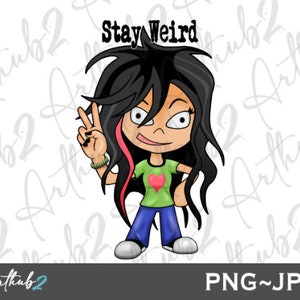Stay Weird PNG, Girl Peace sign, Girl JPG, digital art, cartoon girl