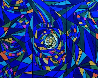 Tableau triptyque abstrait, toile acrylique originale, décoration murale encadrée