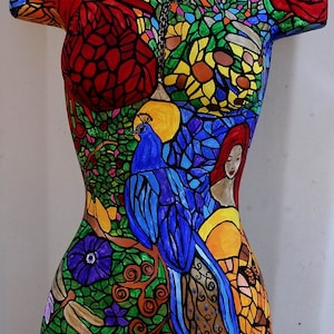 Mannequin art, Gorgeous colors on this unique acrylic painting, looks like stained glass, beautiful 3D sculpture, ready to hang and love!