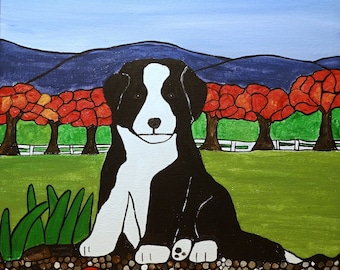 Original Border Collie Puppy Acrylic Painting on Canvas