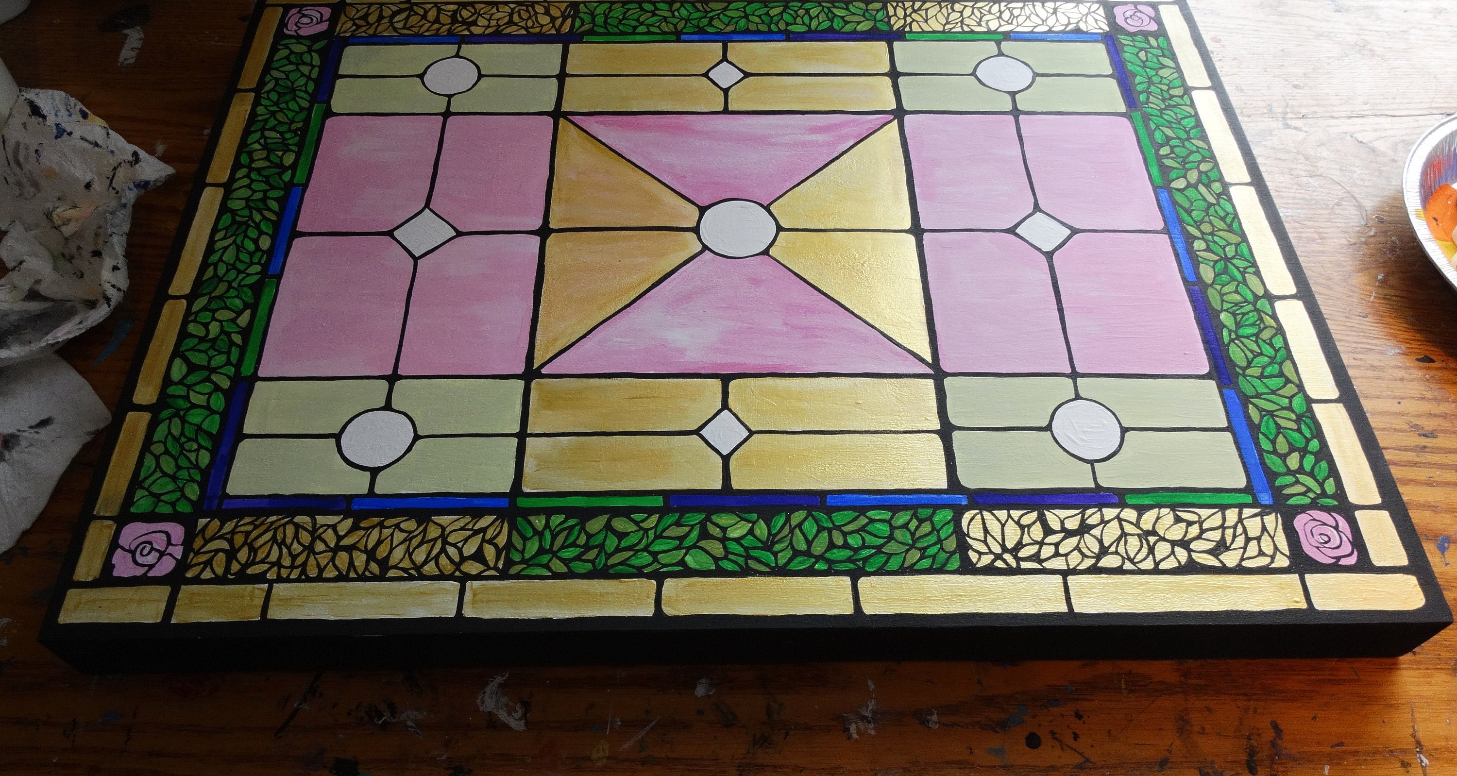 Stained glass window painting created with acrylic colors on Etsy