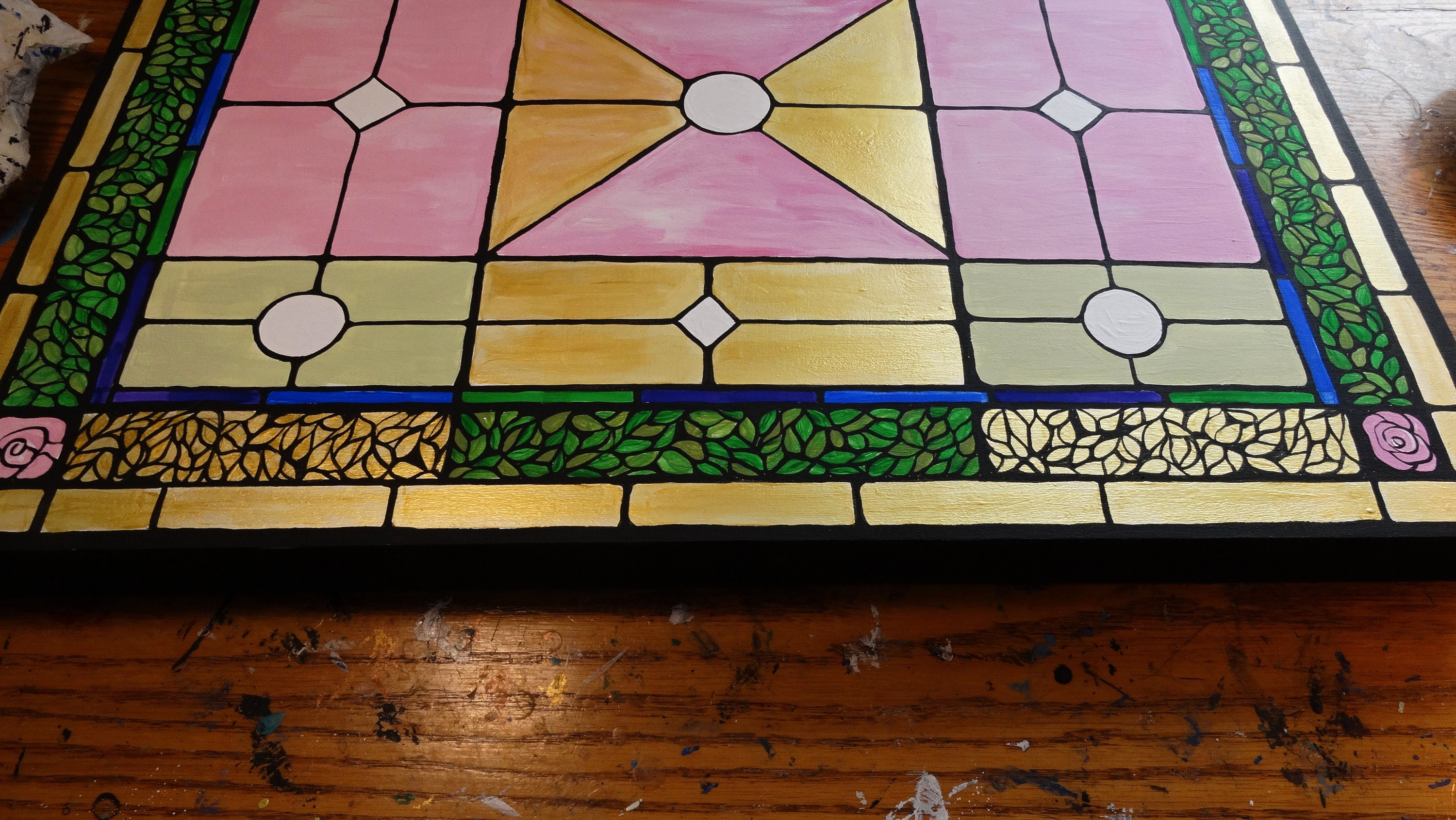 Stained glass window painting created with acrylic colors on Etsy