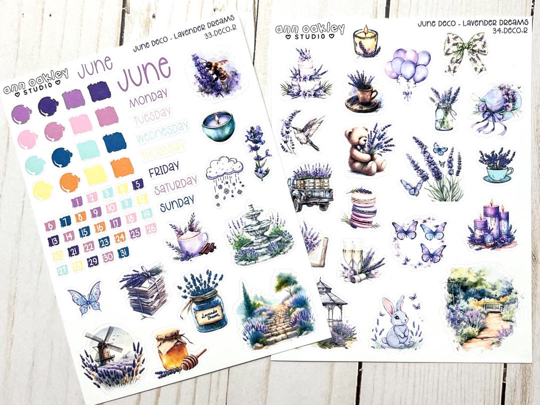 June Sticker Design June Planner Stickers, Lavender Deco Stickers, Decorative Bullet ...