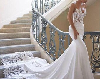 mermaid style lace wedding dress