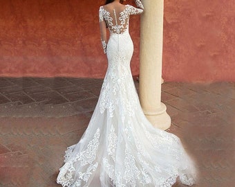 long sleeve lace mermaid dress