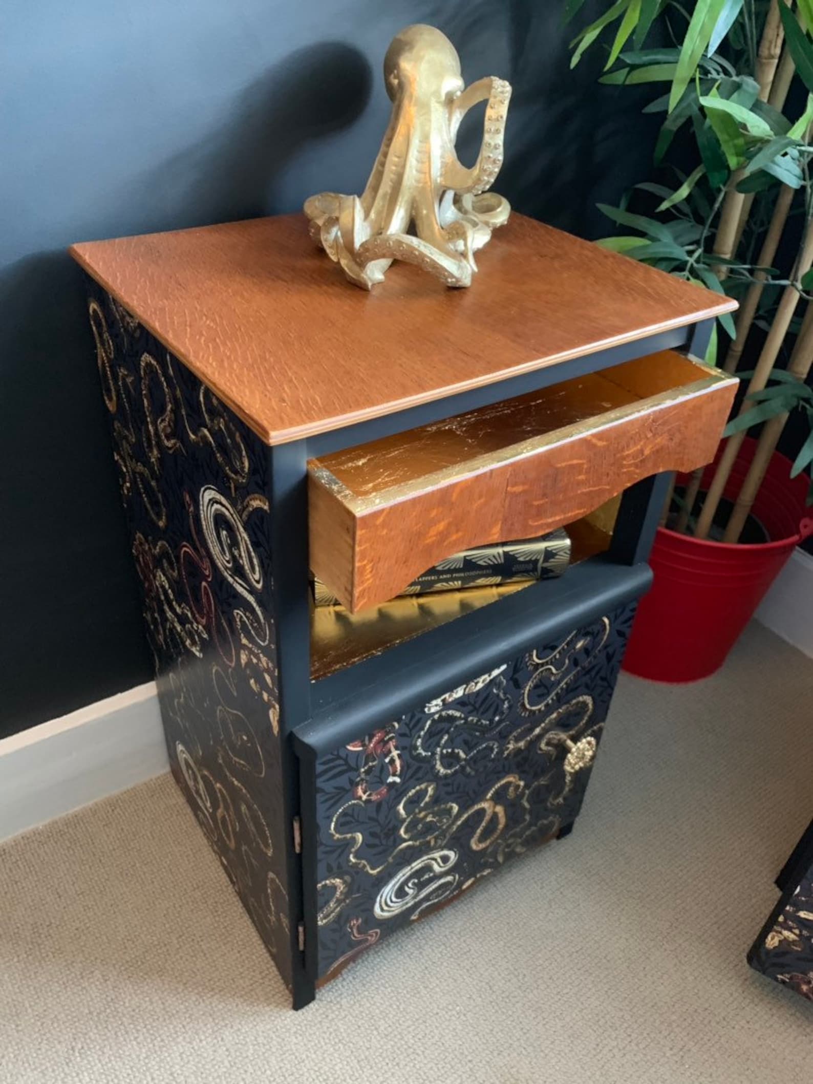 Glamcycled set of antique bedside tables handpainted in black Etsy