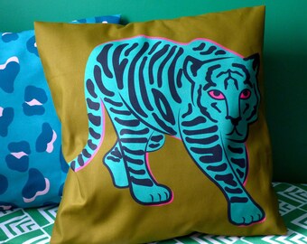 BLUE TIGER Cushion / Animal Cushion / Nature Cushion / Big Cat cushion / bright cushion / birthday gift idea