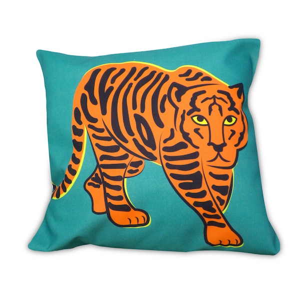 ORANGE TIGER CUSHION / Animal Cushion / decorative cushion / Bright cushion / Big Cat cushion / Birthday gift idea