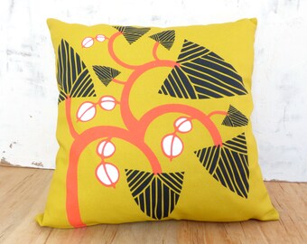 NEW ABSTRACT CUSHION Yellow /  Plant Cushion / Botanic cushion / bright cushion / flower cushion / Birthday gift idea