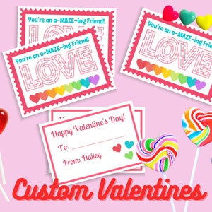 Customized Maze Valentines With Your Name, Digital Download Rainbow Hearts